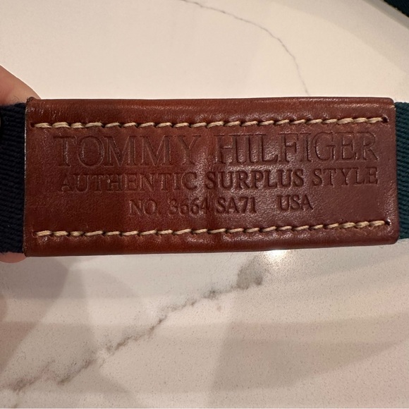 Tommy Hilfiger Mens Leather Canvas 2-Tone Belt Size 40 Blue Green USA Vintage - Picture 4 of 11